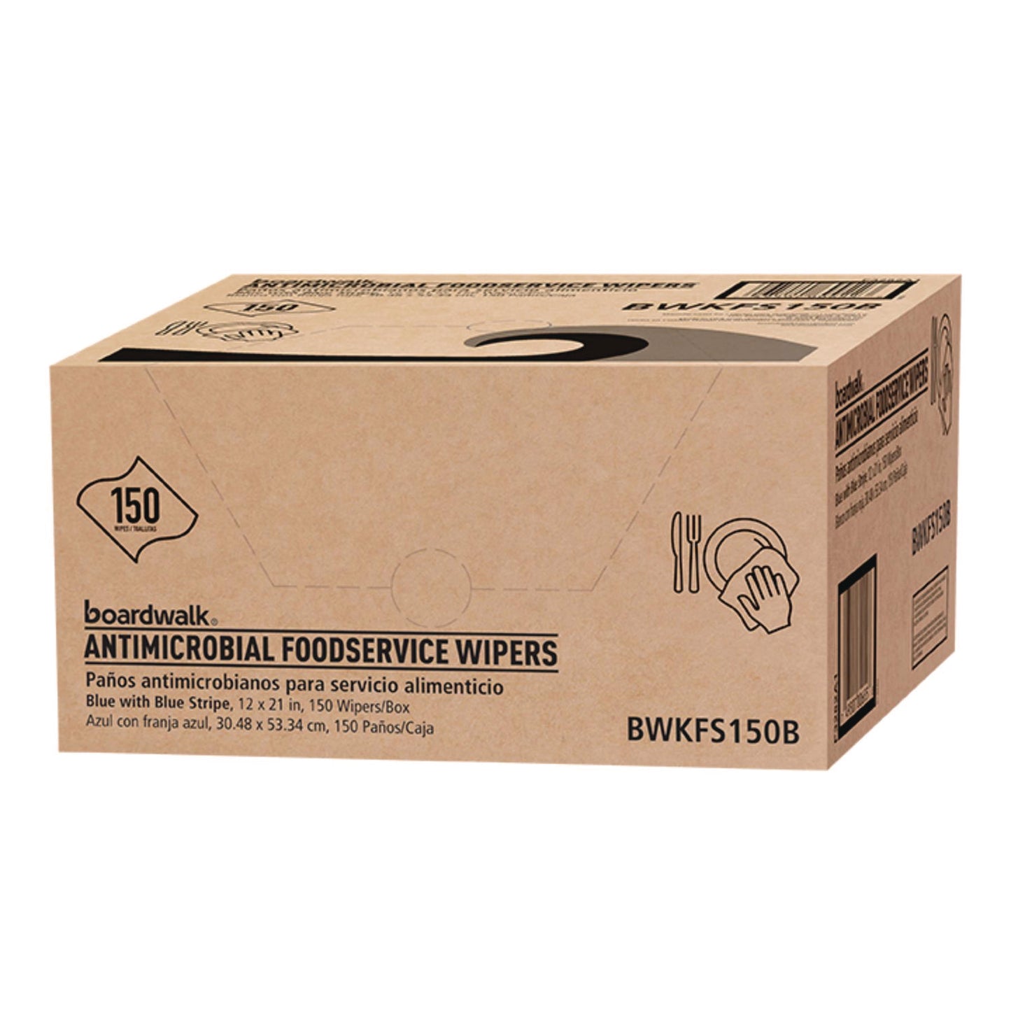 Boardwalk Antimicrobial Foodservice Wipers, 1-Ply, 12 x 21, Blue, 150/Carton (FS150B)