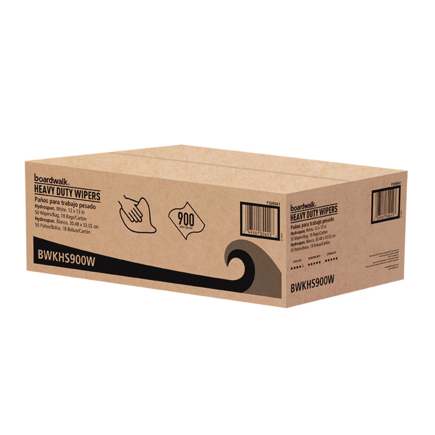 Boardwalk Hydrospun Wipers, 1-Ply, 12 x 13, White, 50/Bag, 18 Bags/Carton (HS900W)