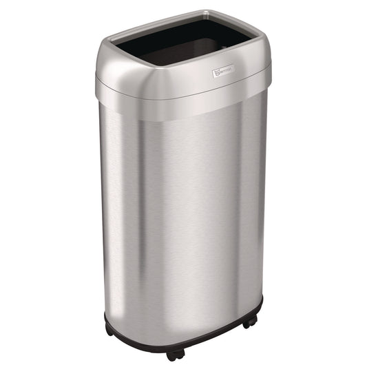 HLS Commercial Open Top Trash Can with Wheels, Oval, 16 gal, Plastic/Stainless Steel, Silver (HLS16STVM)