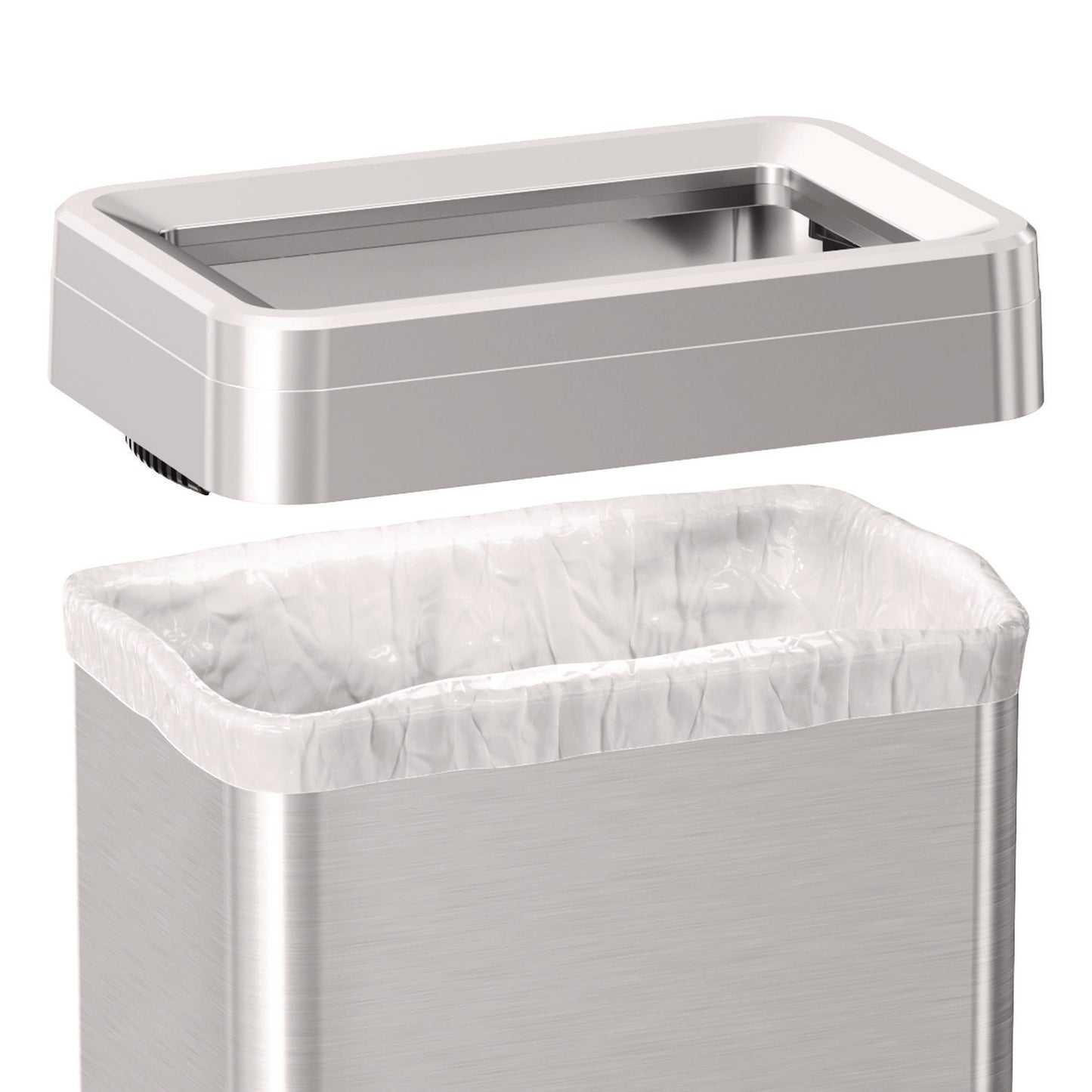 HLS Commercial Open Top Trash Can with Wheels, Rectangular, 16 gal, Plastic/Stainless Steel, Silver (HLS16UOTM)