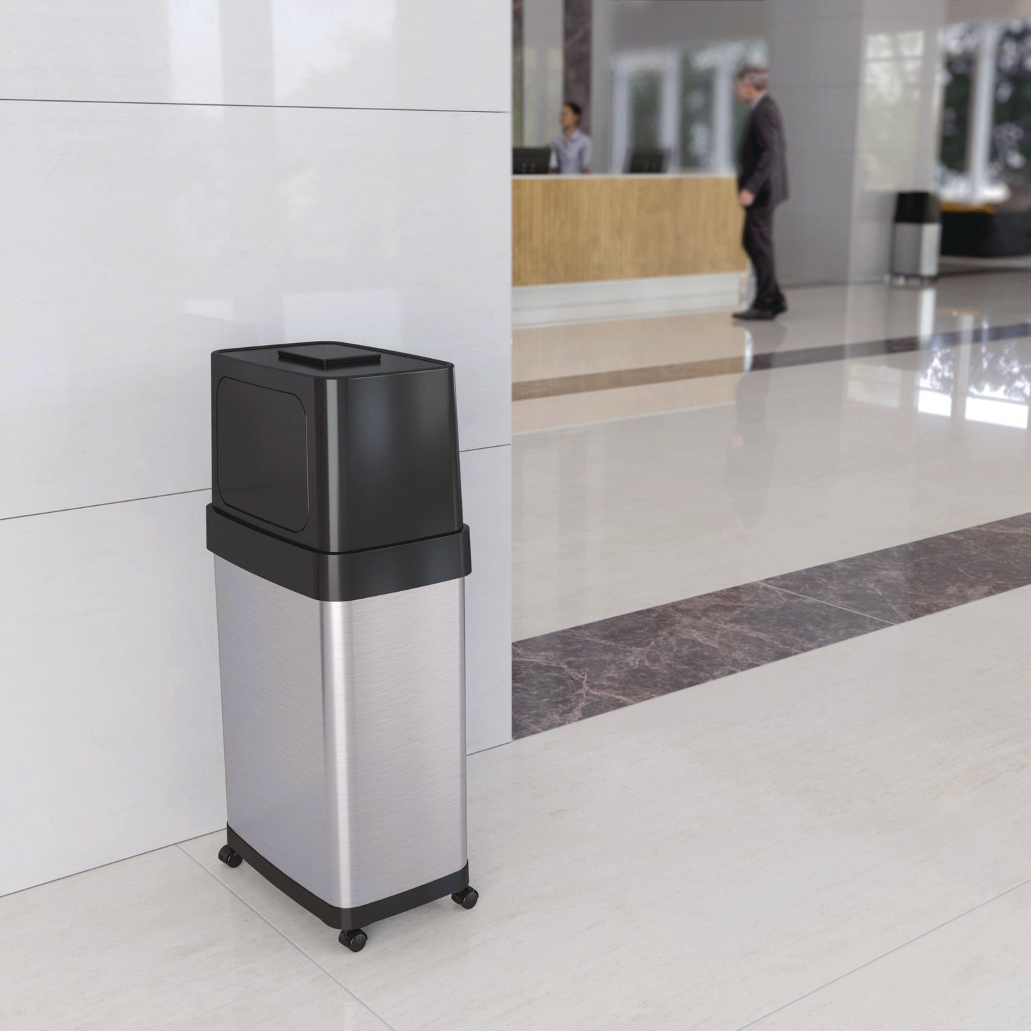 HLS Commercial Dual Push Door Trash Can, 18 gal, Stainless Steel, Silver/Black (HLS18DPO)