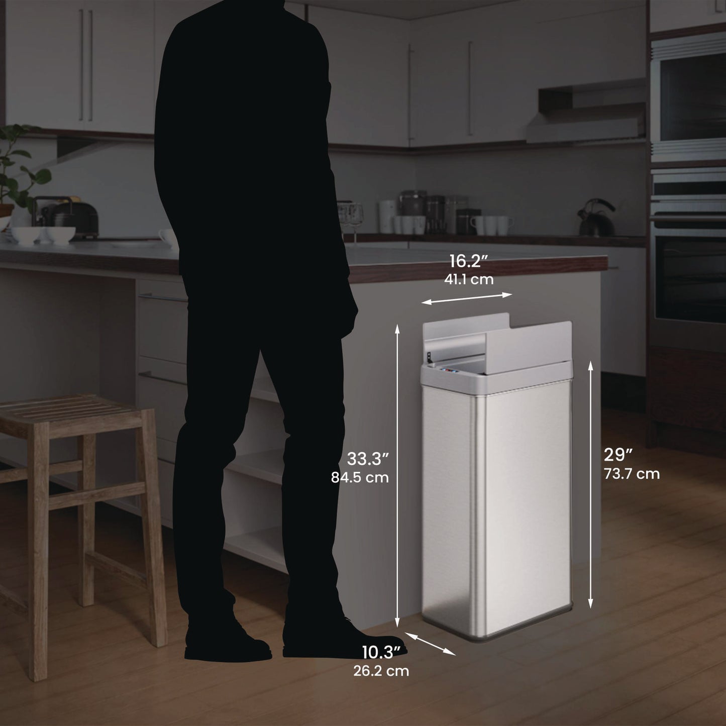 HLS Commercial Wings Lid Sensor Trash Can, 18 gal, Plastic/Stainless Steel, Silver (HLS18WRSL)