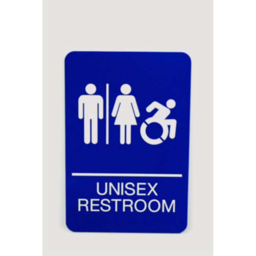 Ada Sign, Unisex Restroom, 6 X 9, Blue Face, White Graphics