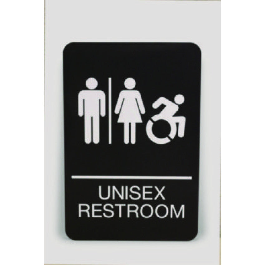 Ada Sign, Unisex Restroom, 6 X 9, Black Face, White Graphics