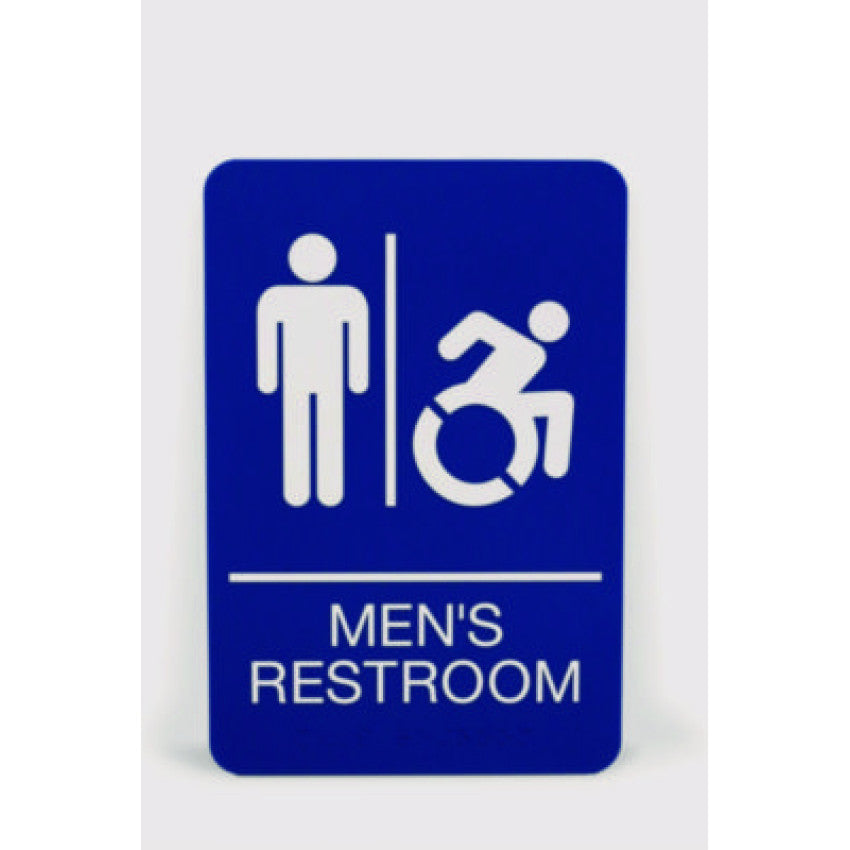 Ada Sign, Men's Restroom, 6 X 9, Blue Face, White Graphics