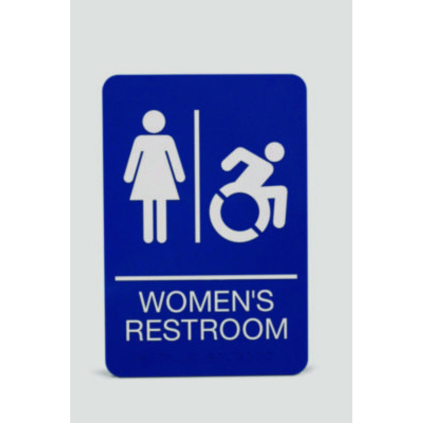 Ada Sign, Women's Restroom, 6 X 9, Blue Face, White Graphics