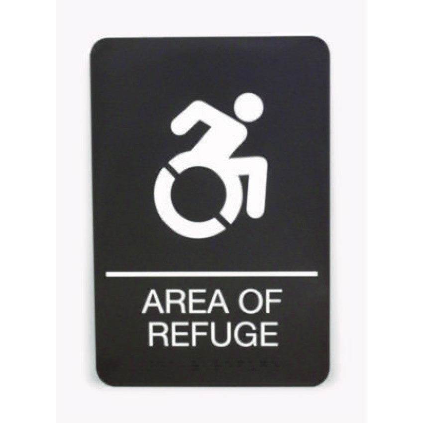 Ada Sign, Area Of Refuge, 6 X 9, Black Face, White Graphics