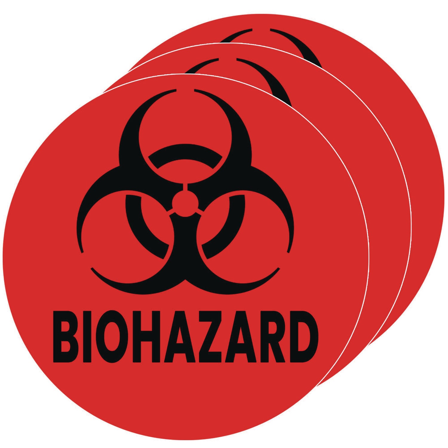 HLS Commercial Vinyl Decals, Biohazard, 4" Diameter, Red/Black, 3/Pack (HLSKERHAZ3)