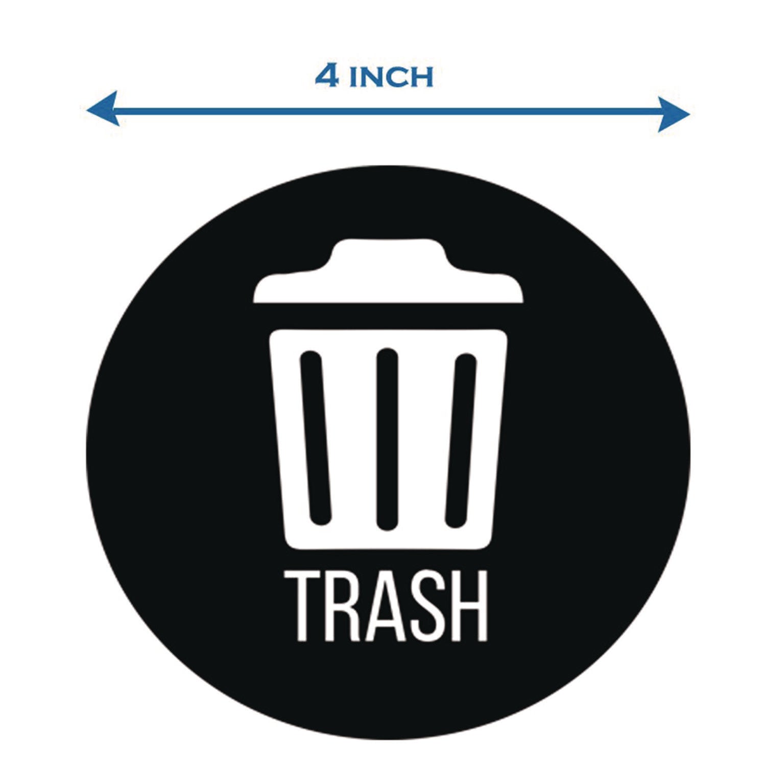 HLS Commercial Vinyl Decals, Trash, 4" Diameter, Black/White, 3/Pack (HLSKERTRASH3)