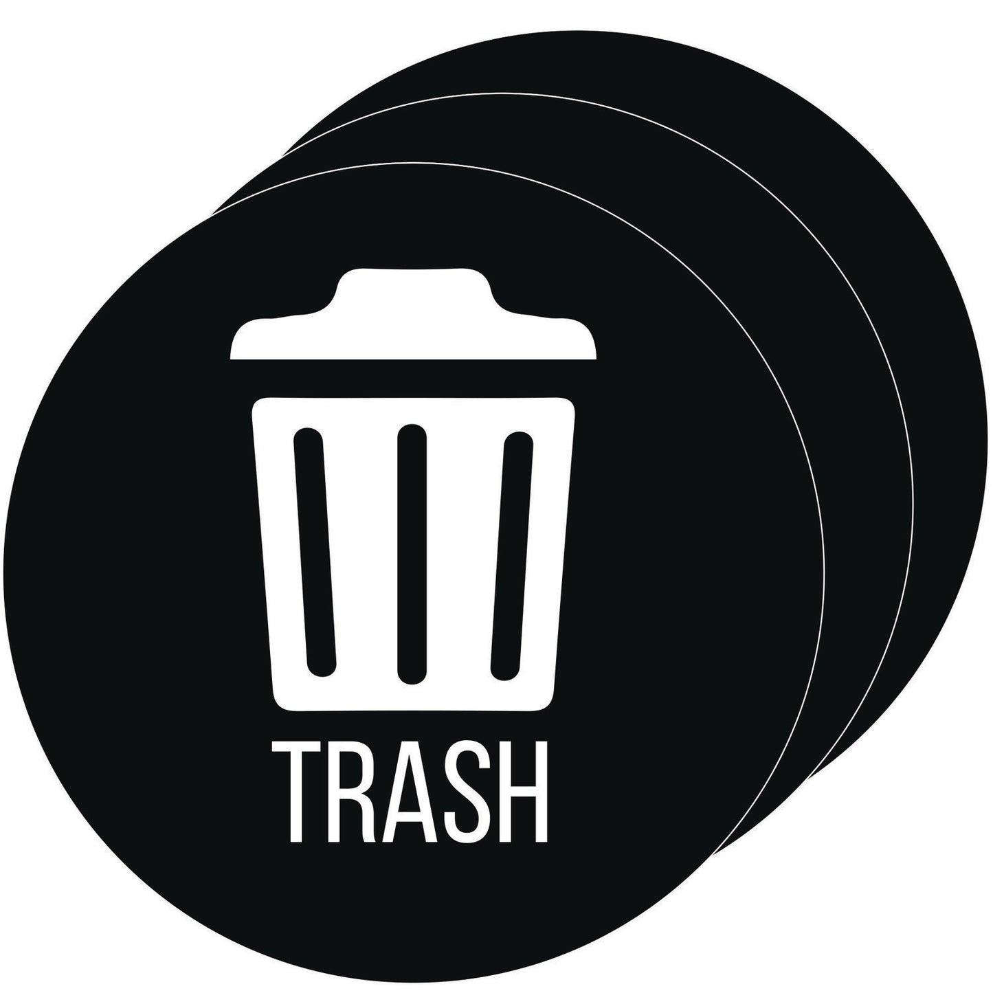 HLS Commercial Vinyl Decals, Trash, 4" Diameter, Black/White, 3/Pack (HLSKERTRASH3)