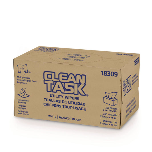 Sellars Absorbent Materials Clean Task Utility Wipers, 1-Ply, 9 x 10.25, White, 250 Sheets/Box, 24 Boxes/Carton (18309)