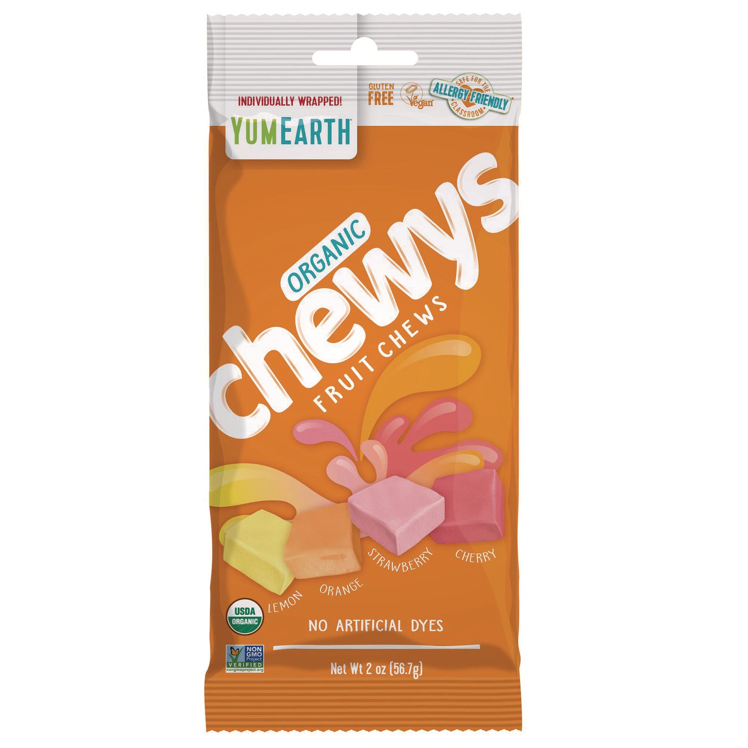 YumEarth Organic Chewys, Assorted Flavors, 2 oz Bag, 12/Carton (22002291)