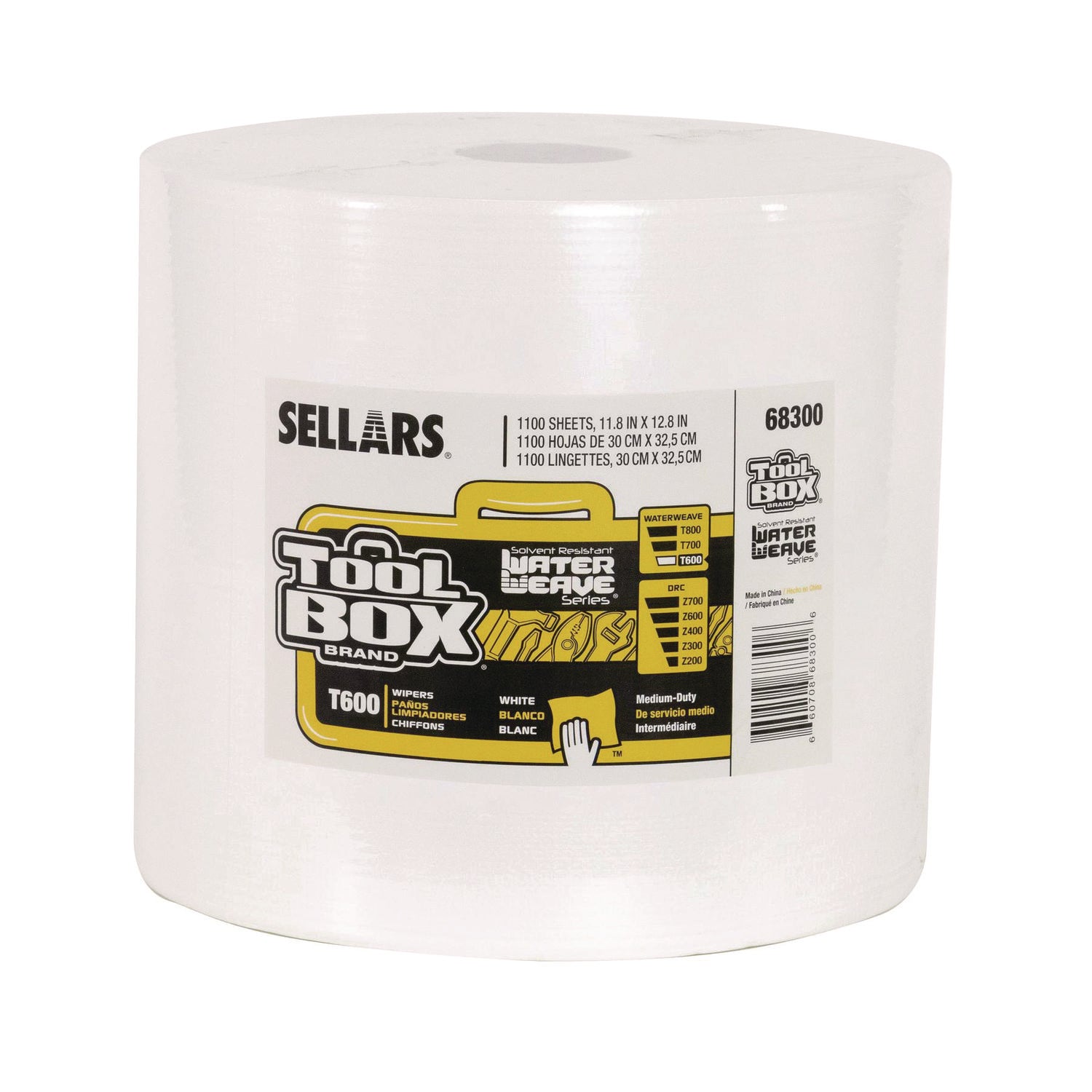 Sellars Absorbent Materials TOOLBOX WaterWeave T600 Wipers, 1-Ply, 11.8 x 12.8, White, 1,100 Sheets/Roll (68300)