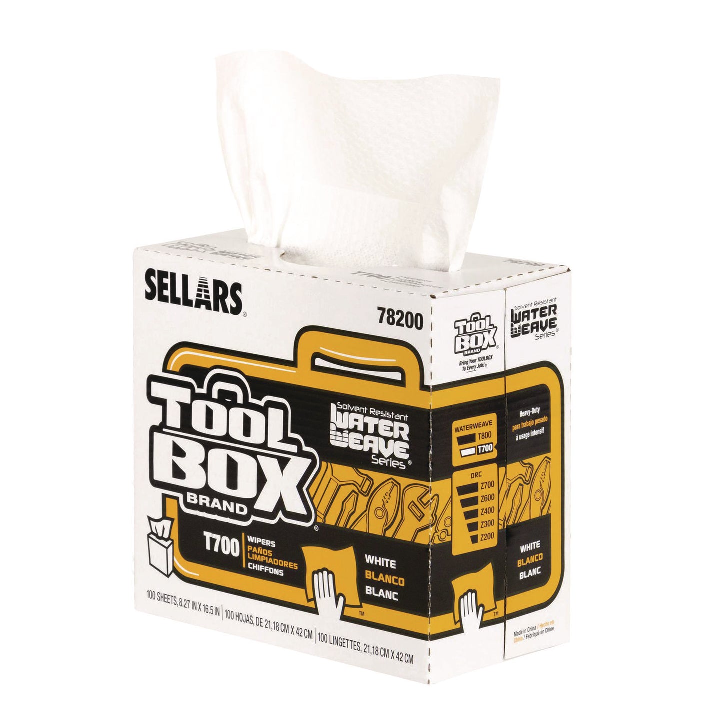 Sellars Absorbent Materials TOOLBOX WaterWeave T700 Wipers, 1-Ply, 8.27 x 16.5, White, 100 Sheets/Box, 8 Boxes/Carton (78200)