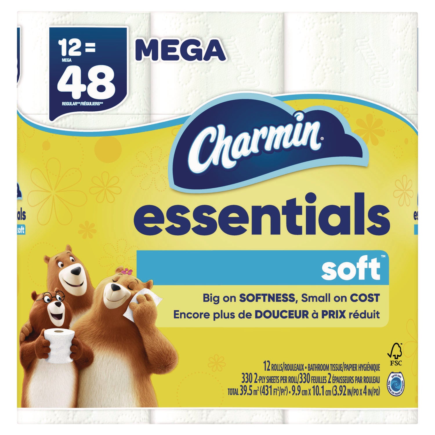 Charmin Essentials Soft Bathroom Tissue, Septic Safe, 2-ply, White, 330 Sheets/roll, 12 Rolls/carton