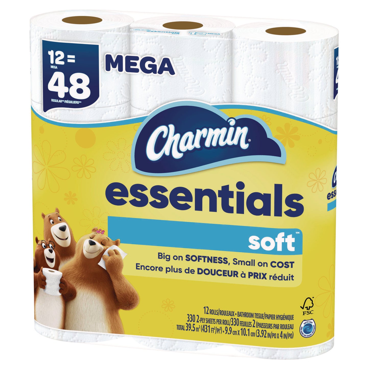 Charmin Essentials Soft Bathroom Tissue, Septic Safe, 2-ply, White, 330 Sheets/roll, 12 Rolls/carton