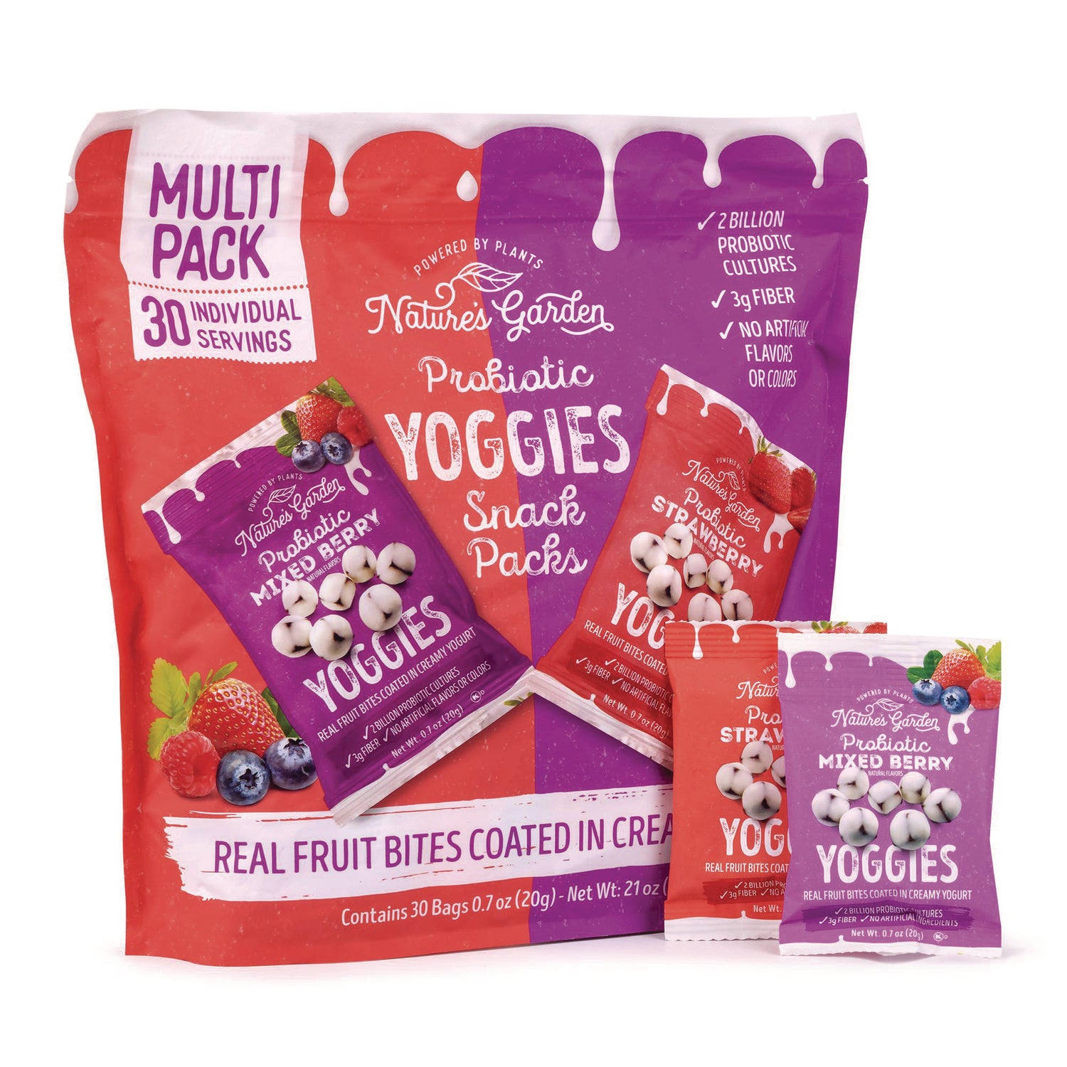 Nature's Garden Probiotic Yoggies Variety Snack Pack, Assorted Flavors, 0.7 oz Bag, 30/Carton (22002303)