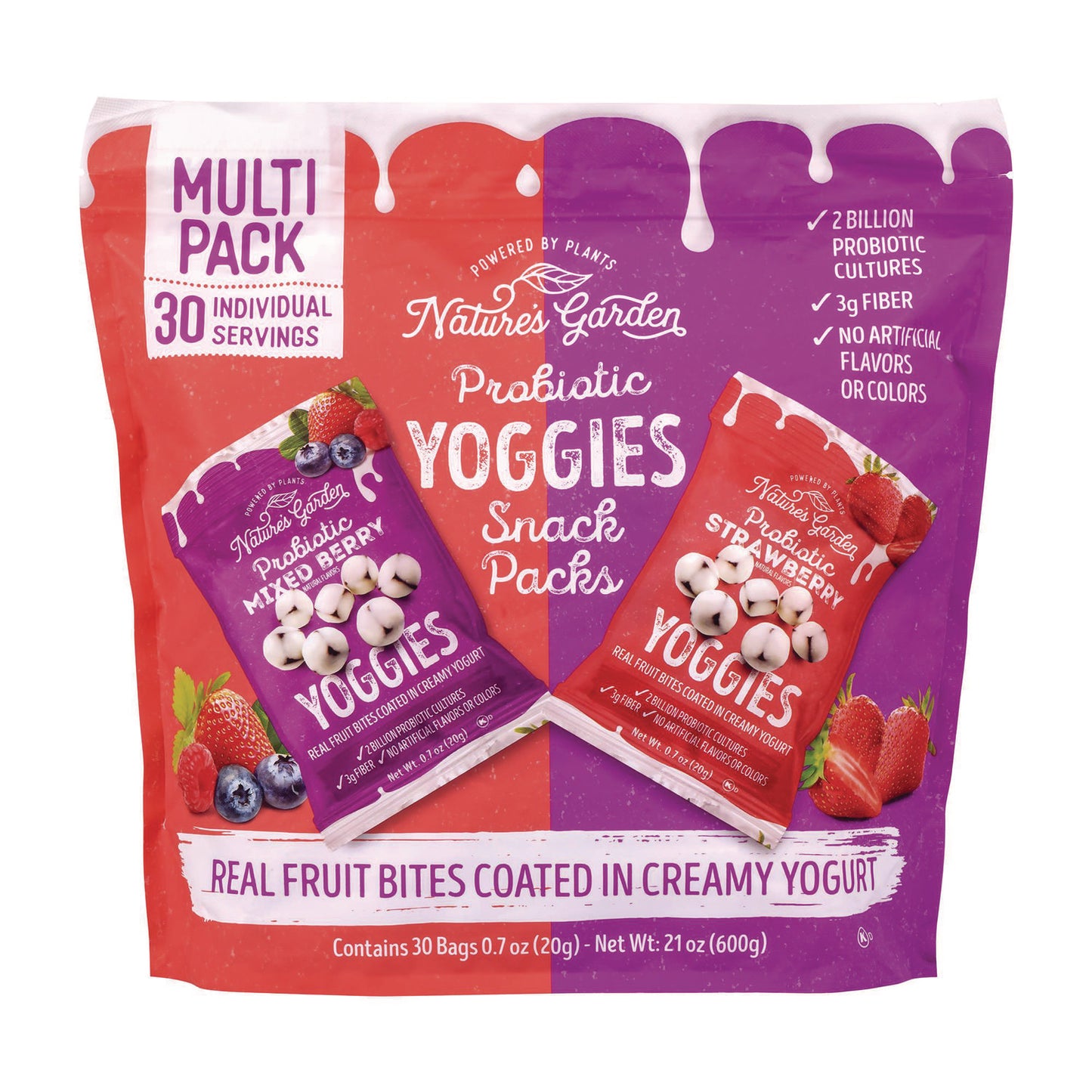 Nature's Garden Probiotic Yoggies Variety Snack Pack, Assorted Flavors, 0.7 oz Bag, 30/Carton (22002303)