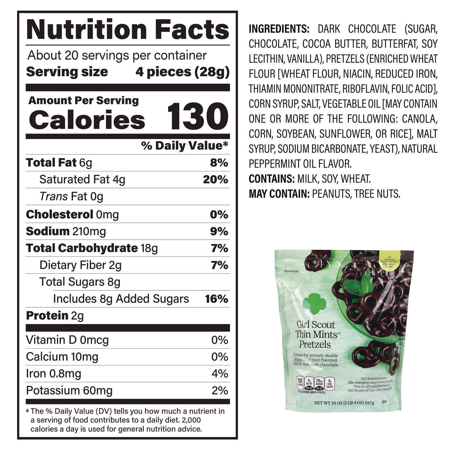 Girl Scouts Thin Mints Pretzels, Mint Chocolate, 20 oz Bag (22002340)