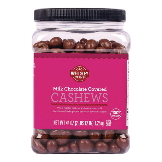 Wellsley Farms Milk Chocolate Covered Cashews, 44 oz Jar (22002346)