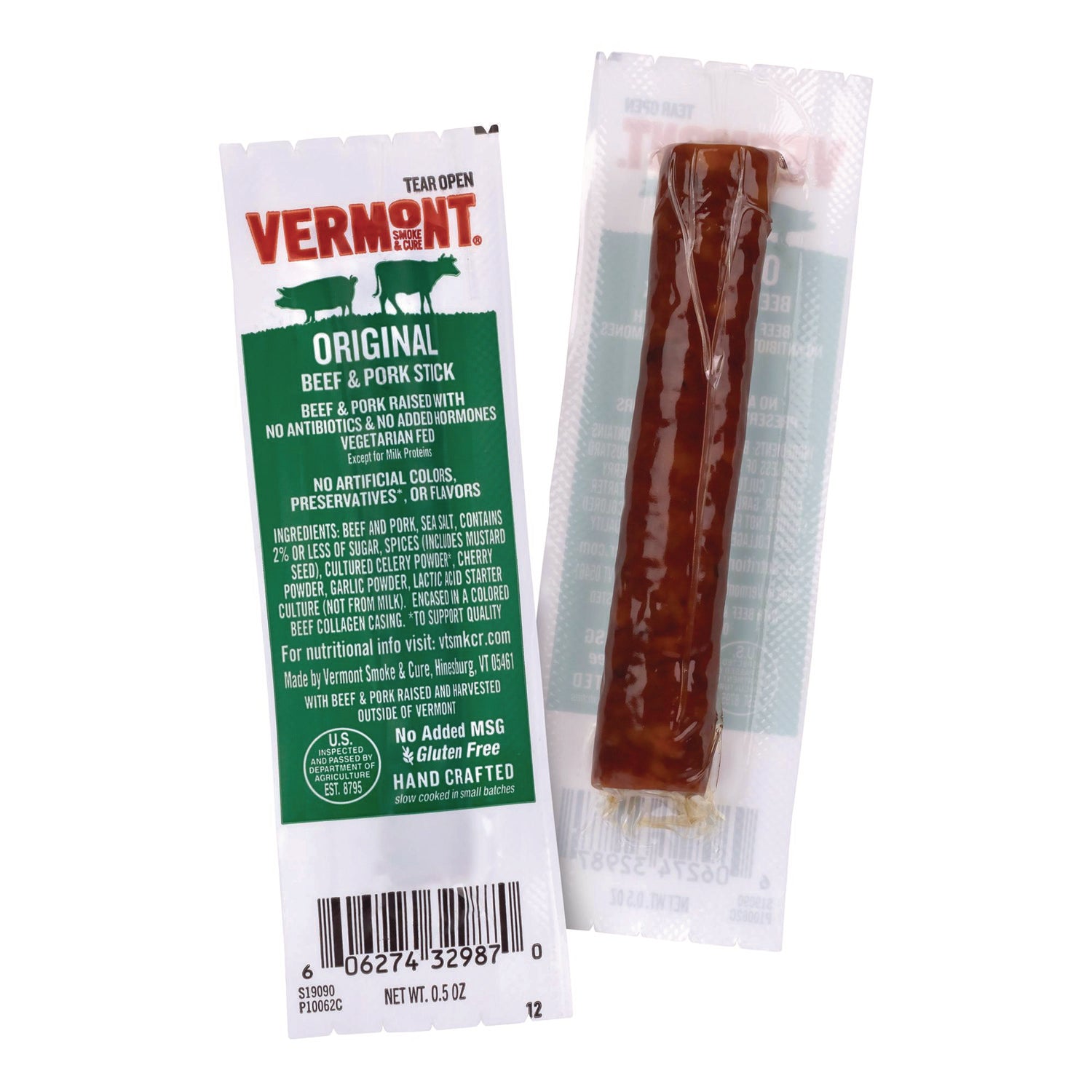 Vermont Smoke and Cure Original Flavor Mini Snack Sticks, Beef, 0.5 oz Individually Wrapped, 20/Carton (22002353)