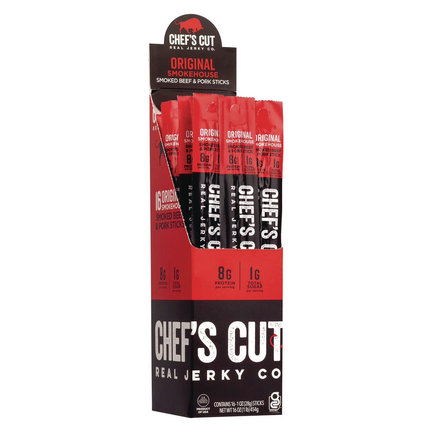 Chefs Cut Real Jerky Original Smokehouse Beef & Pork Meat Stick, 1 oz Individually Wrapped, 16/Carton (22002354)