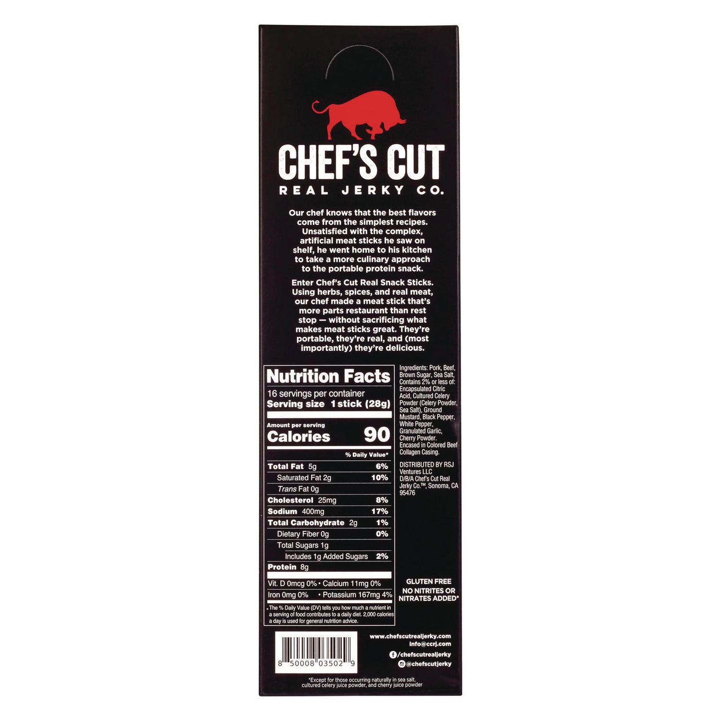 Chefs Cut Real Jerky Original Smokehouse Beef & Pork Meat Stick, 1 oz Individually Wrapped, 16/Carton (22002354)