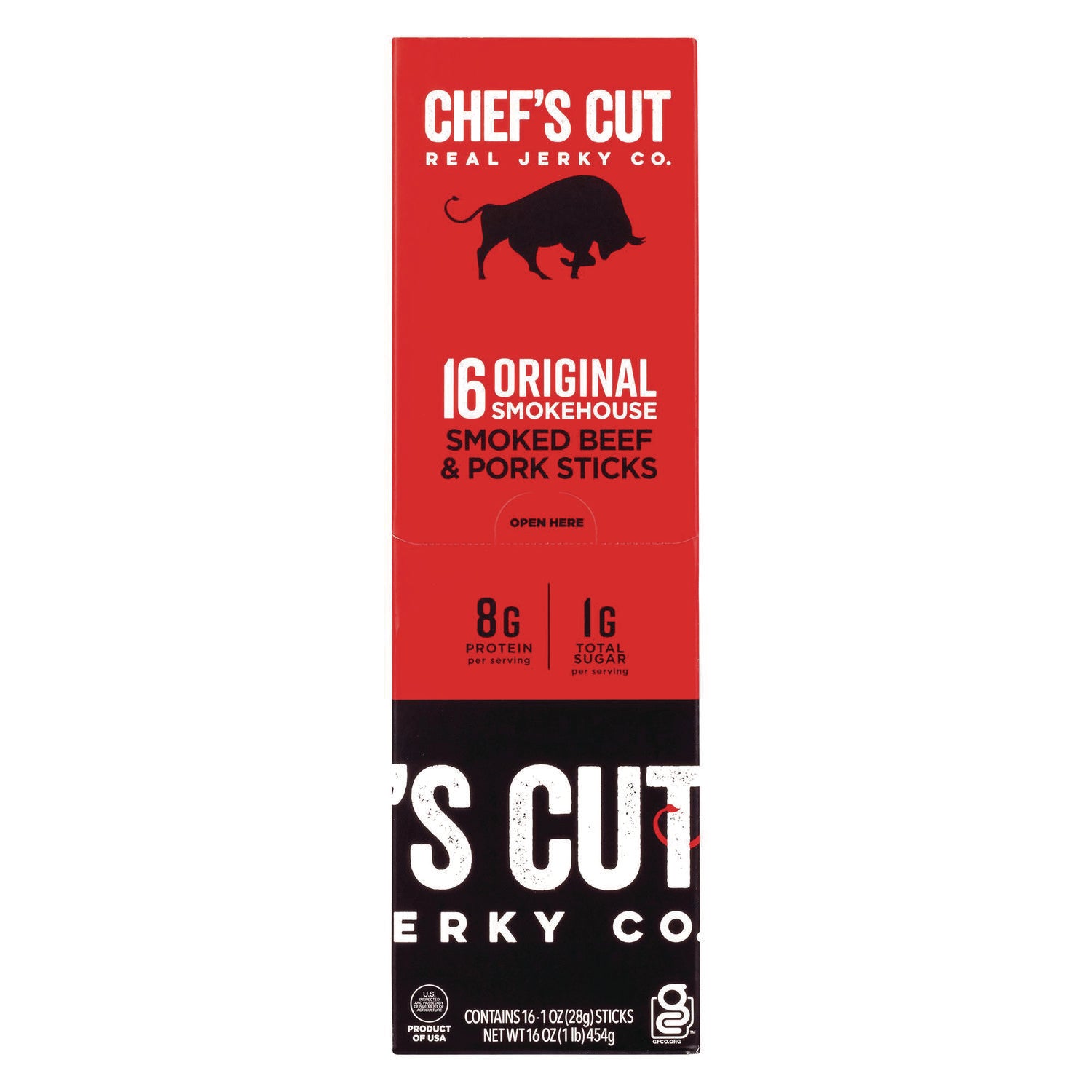 Chefs Cut Real Jerky Original Smokehouse Beef & Pork Meat Stick, 1 oz Individually Wrapped, 16/Carton (22002354)