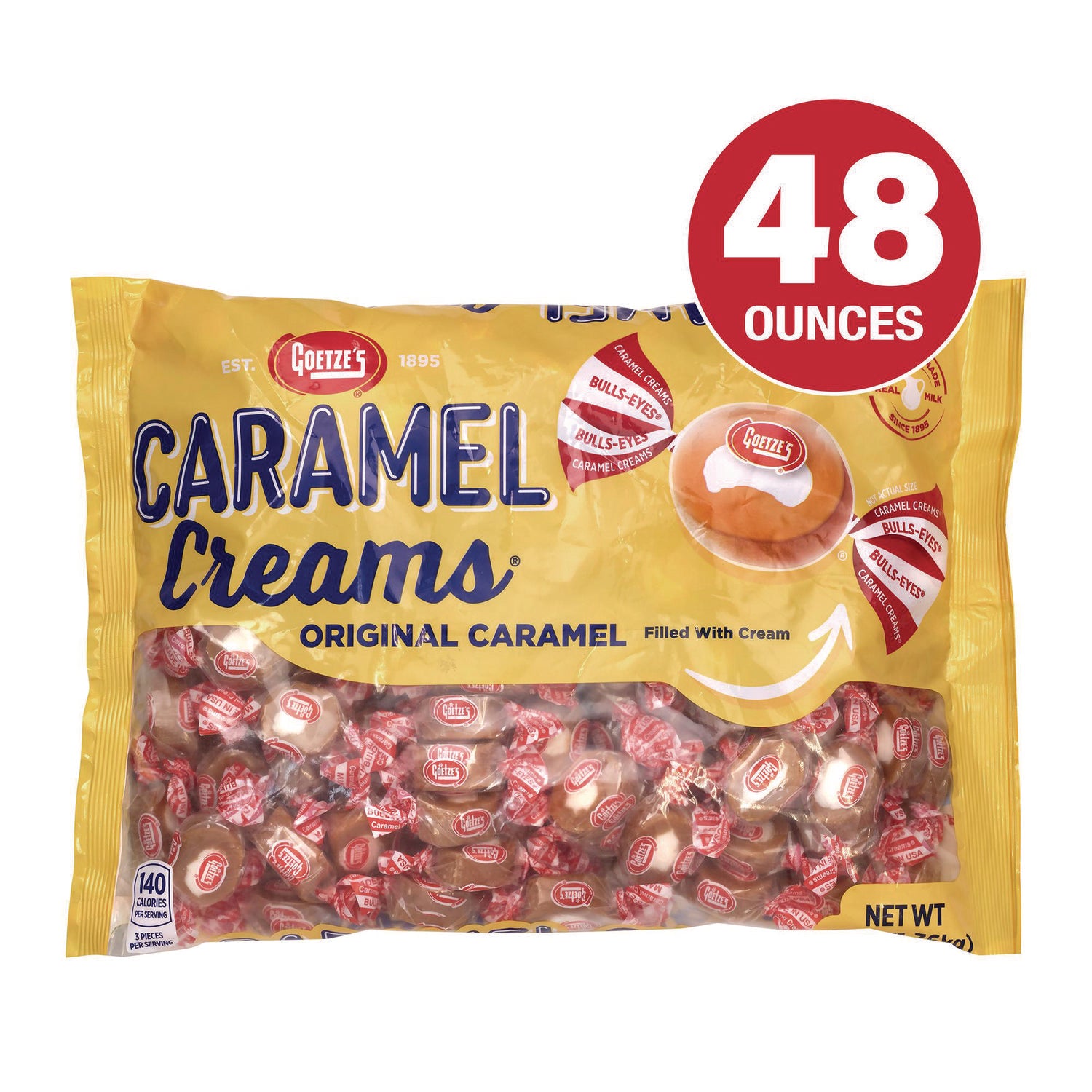 Goetzes Caramel Creams Candy, Caramel, 48 oz Bag (22002357)