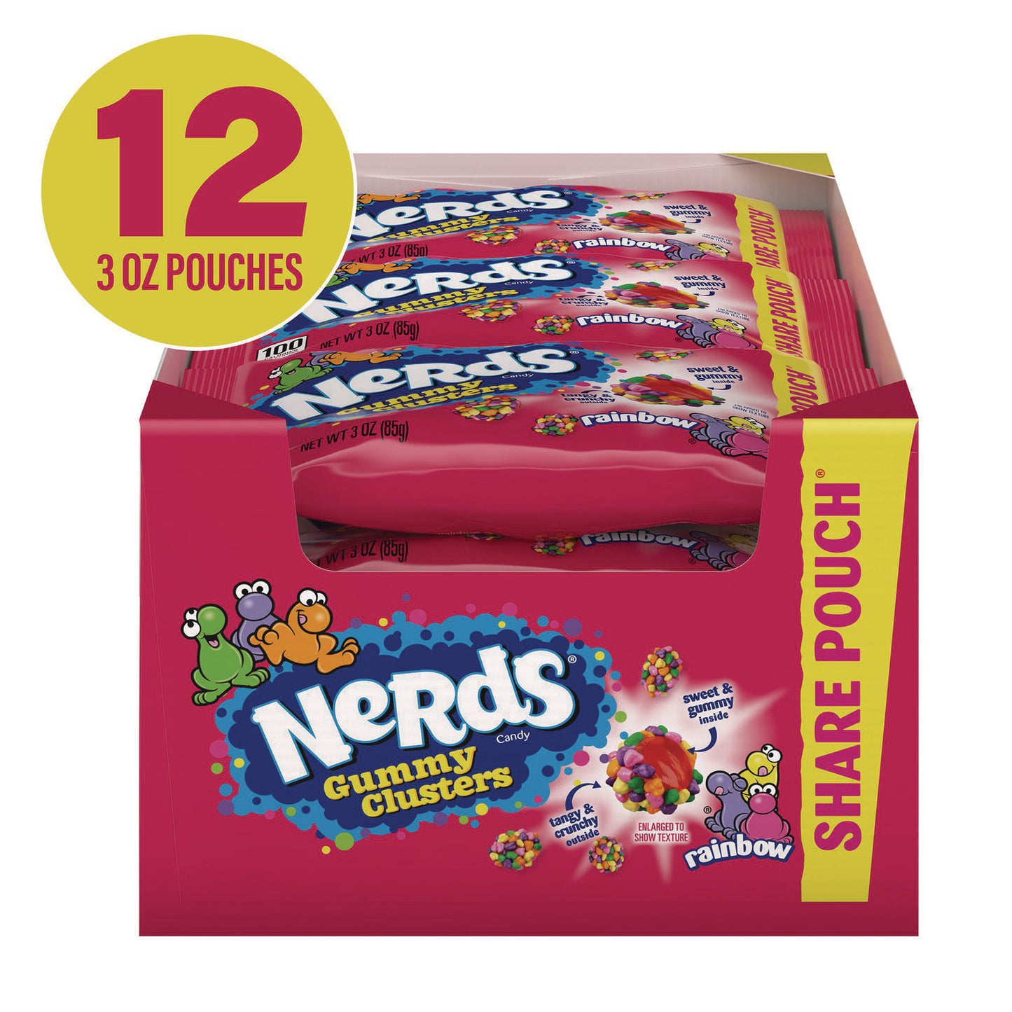 Nerds Rainbow Gummy Clusters Share Pack, Assorted Flavors, 3 oz Packet, 12/Carton (22002360)