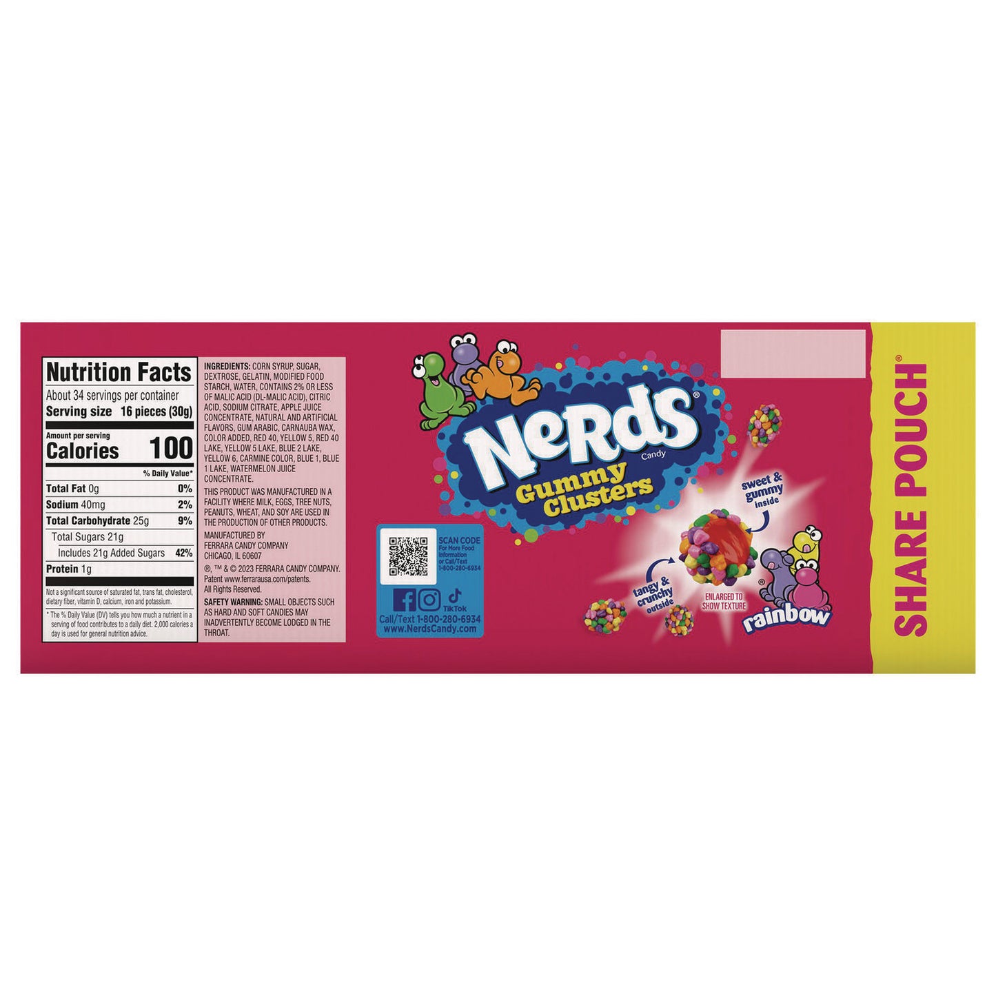 Nerds Rainbow Gummy Clusters Share Pack, Assorted Flavors, 3 oz Packet, 12/Carton (22002360)