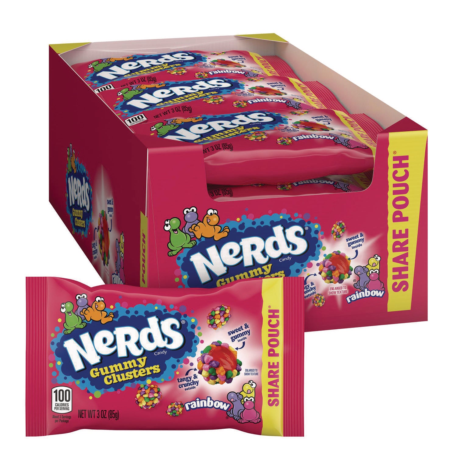 Nerds Rainbow Gummy Clusters Share Pack, Assorted Flavors, 3 oz Packet, 12/Carton (22002360)