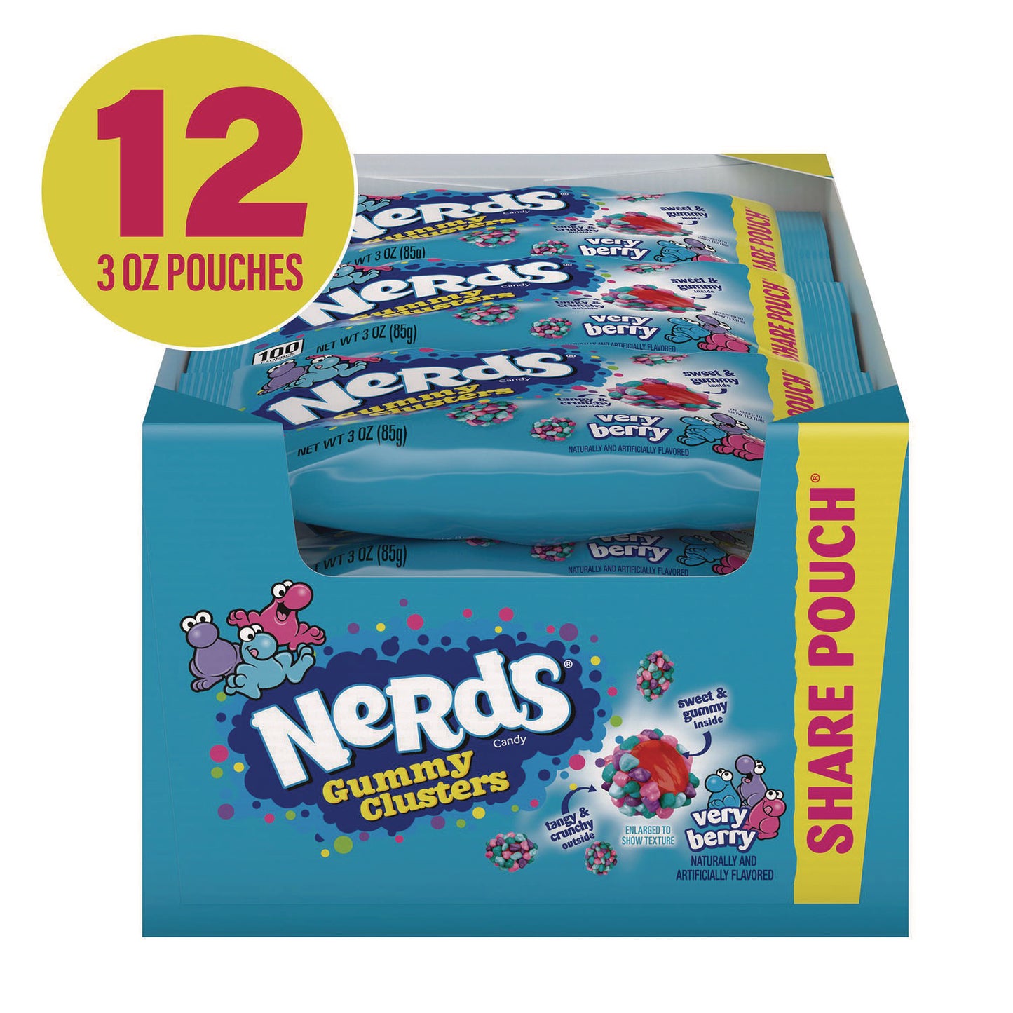 Nerds Very Berry Clusters Share Pack, Berry, 3 oz Packet, 12/Carton (22002361)