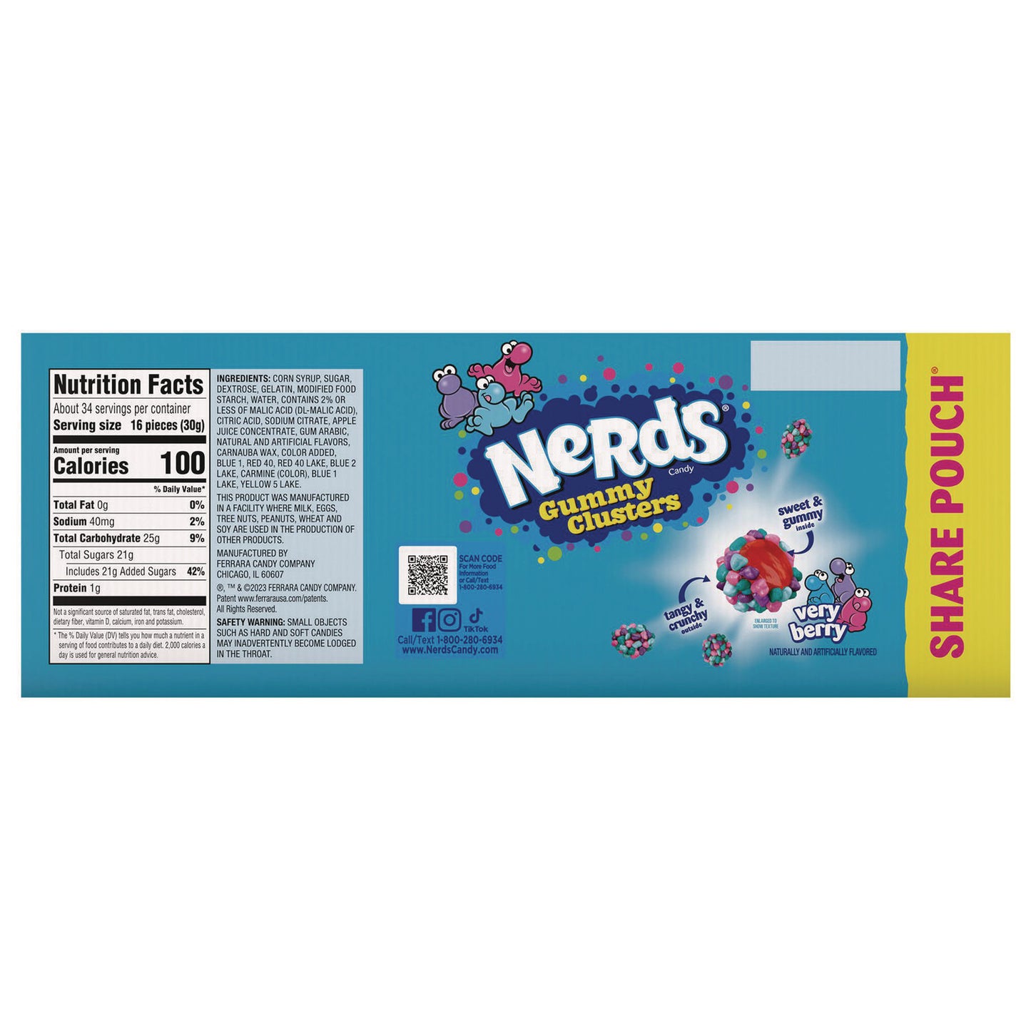 Nerds Very Berry Clusters Share Pack, Berry, 3 oz Packet, 12/Carton (22002361)