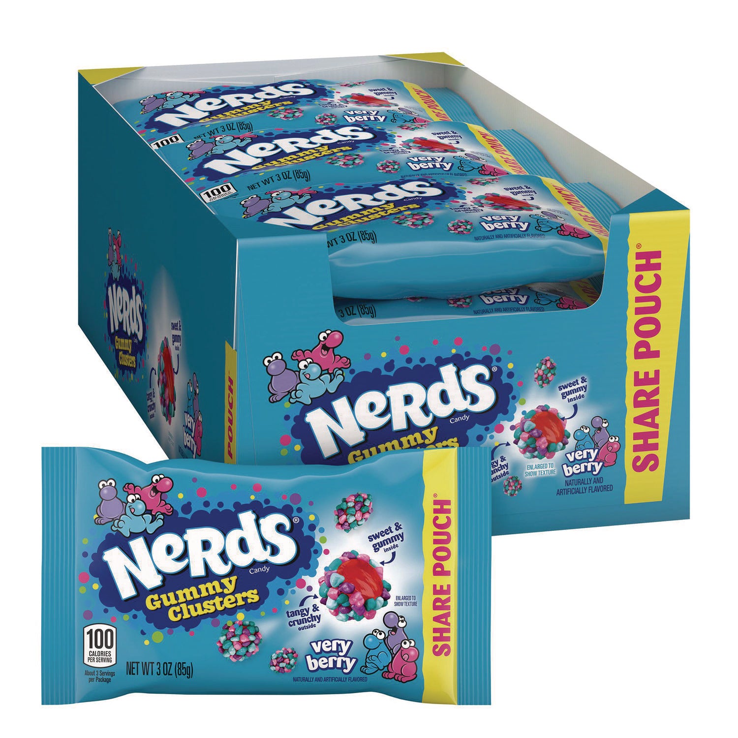 Nerds Very Berry Clusters Share Pack, Berry, 3 oz Packet, 12/Carton (22002361)