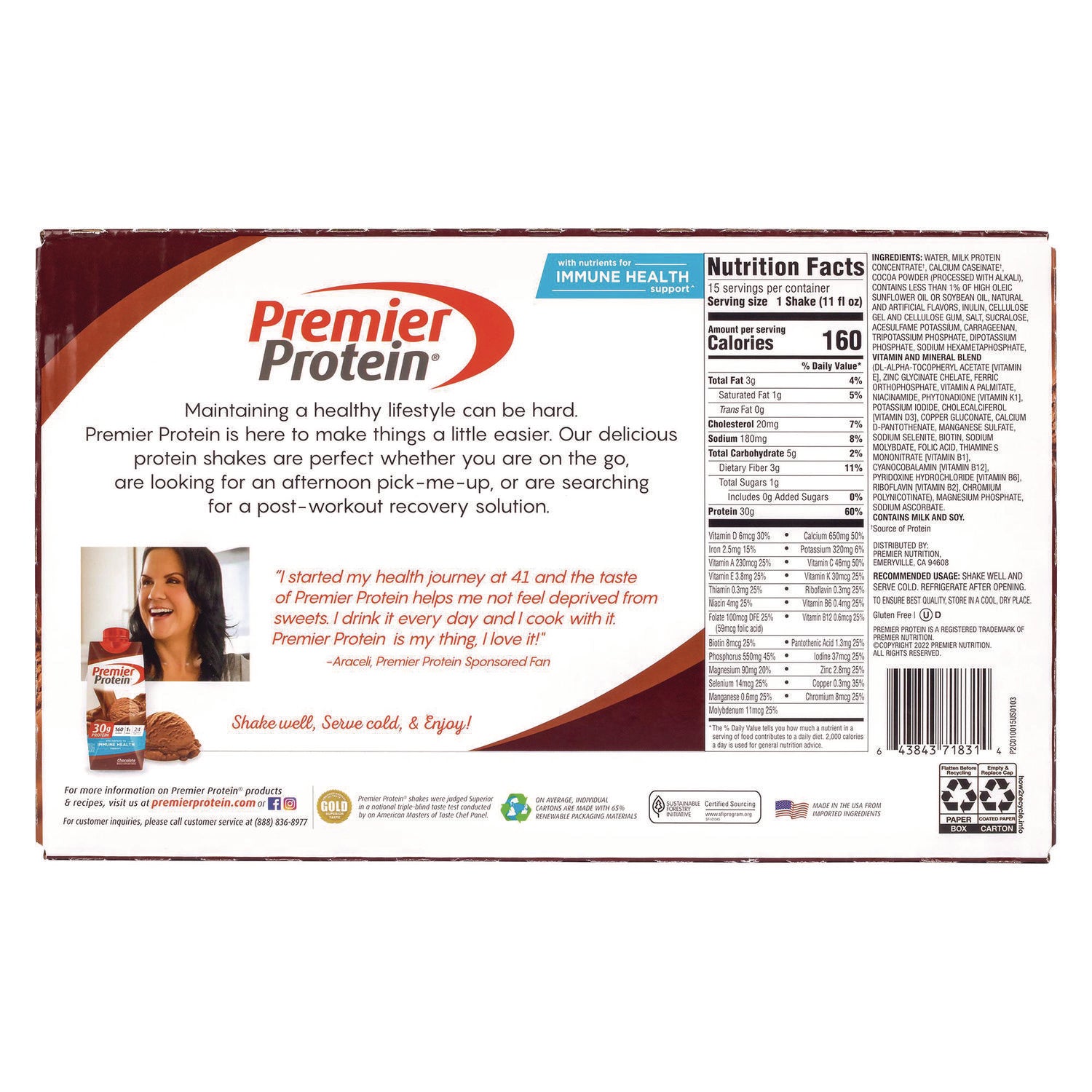 Premier Protein Chocolate Shake, 11 oz, 15/Carton (22002369)