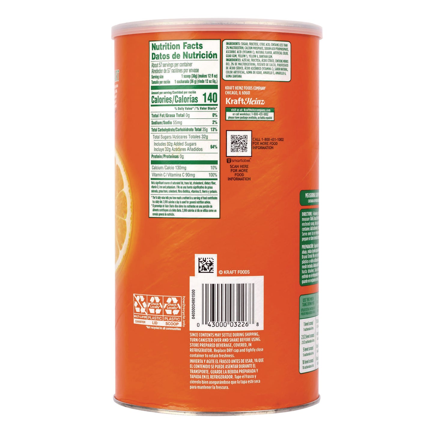 Tang Orange Drink Mix, Orange, 72 oz Tub (22002373)