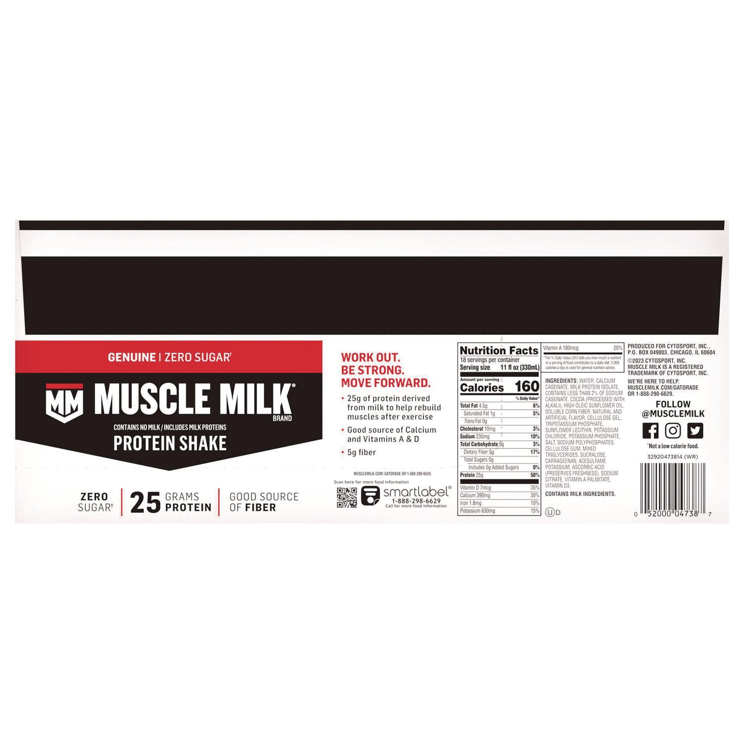 Muscle Milk Genuine Chocolate Protein Shake, 11 oz Carton, 18/Carton (22002378)