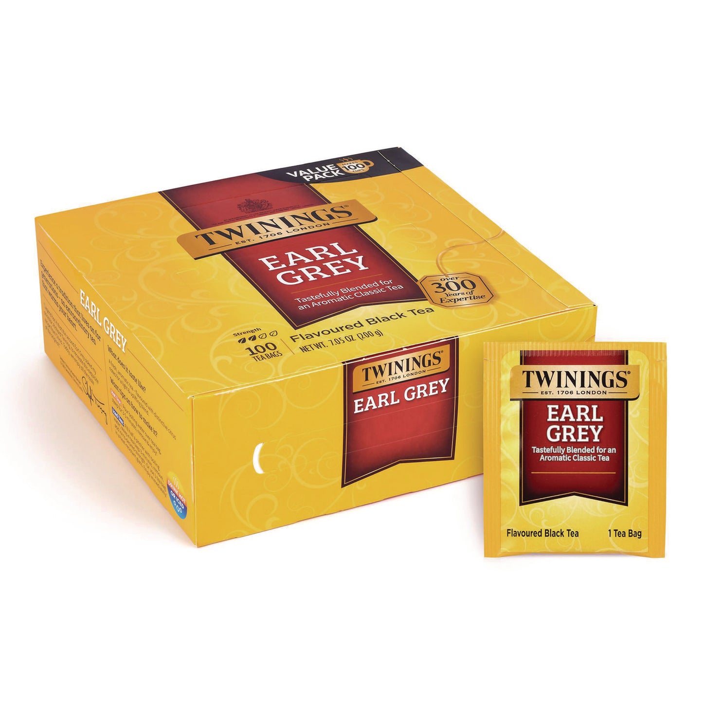 TWININGS Tea Bags, Earl Grey, Individually Wrapped, 100/Carton (22002386)