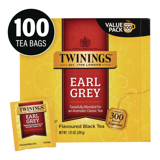 TWININGS Tea Bags, Earl Grey, Individually Wrapped, 100/Carton (22002386)