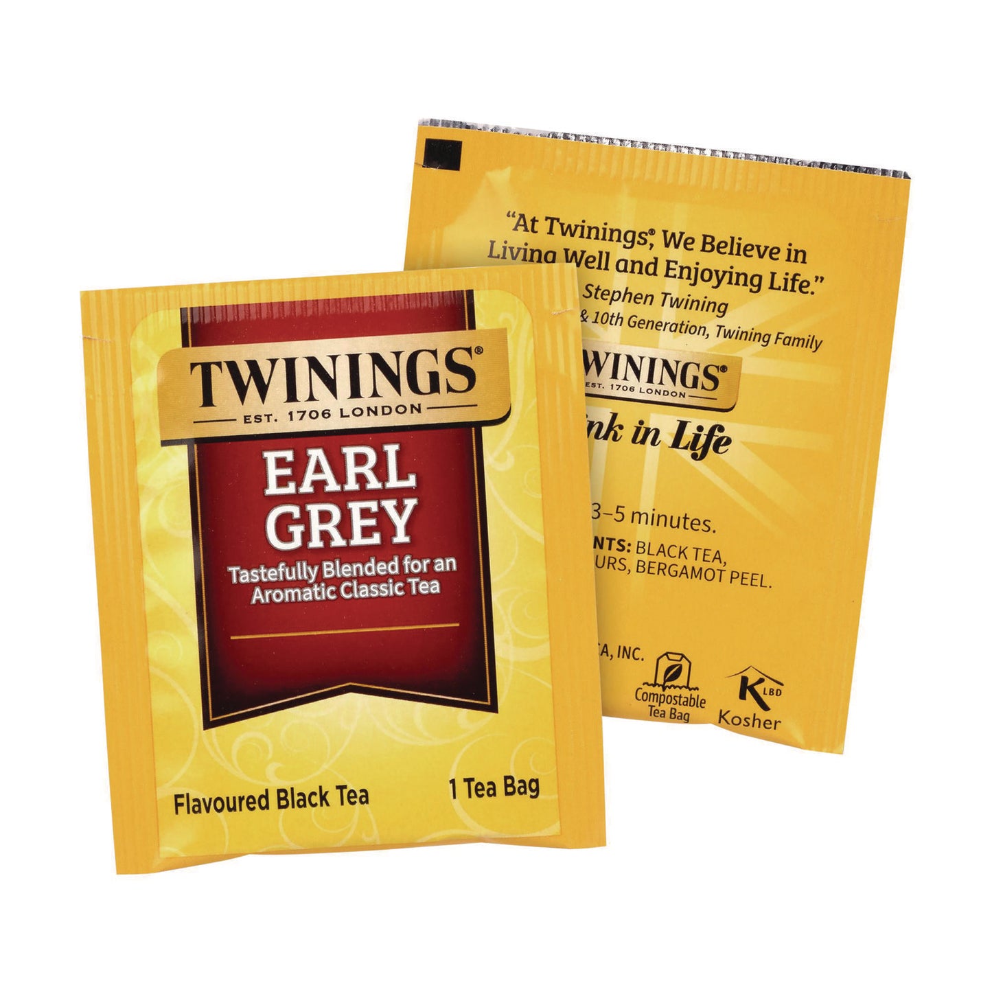 TWININGS Tea Bags, Earl Grey, Individually Wrapped, 100/Carton (22002386)