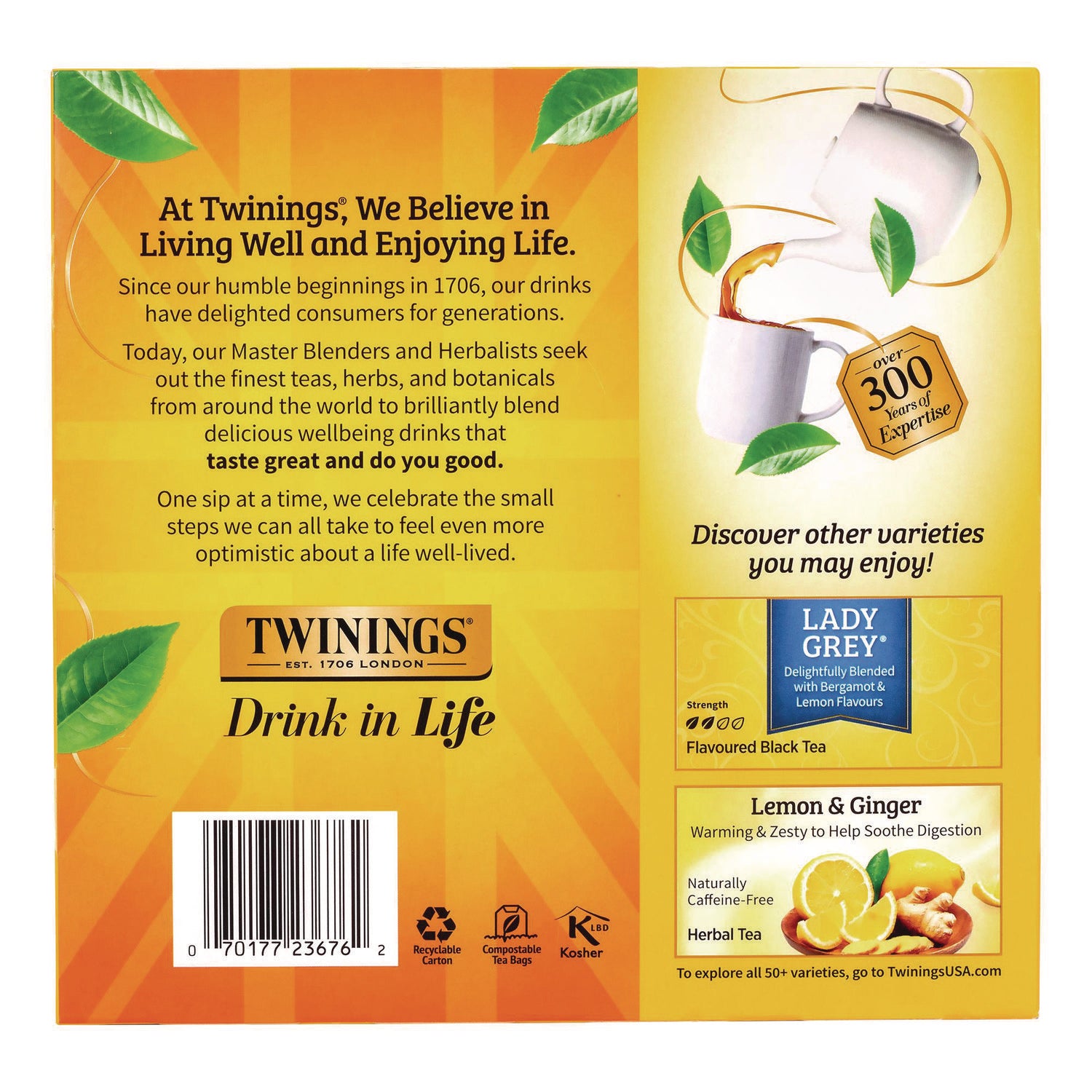 TWININGS Tea Bags, Earl Grey, Individually Wrapped, 100/Carton (22002386)