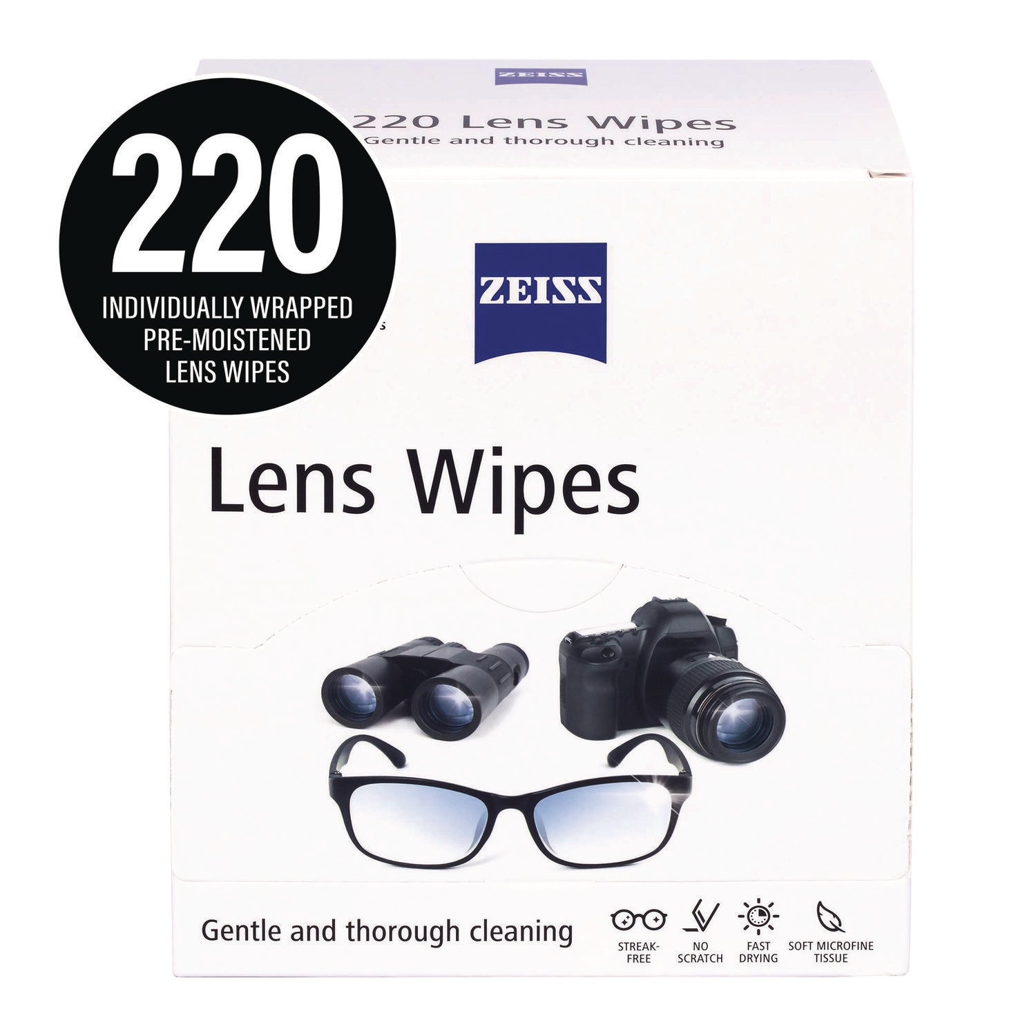 Zeiss Lens Wipes, 6 x 5, 220/Carton (22002393)