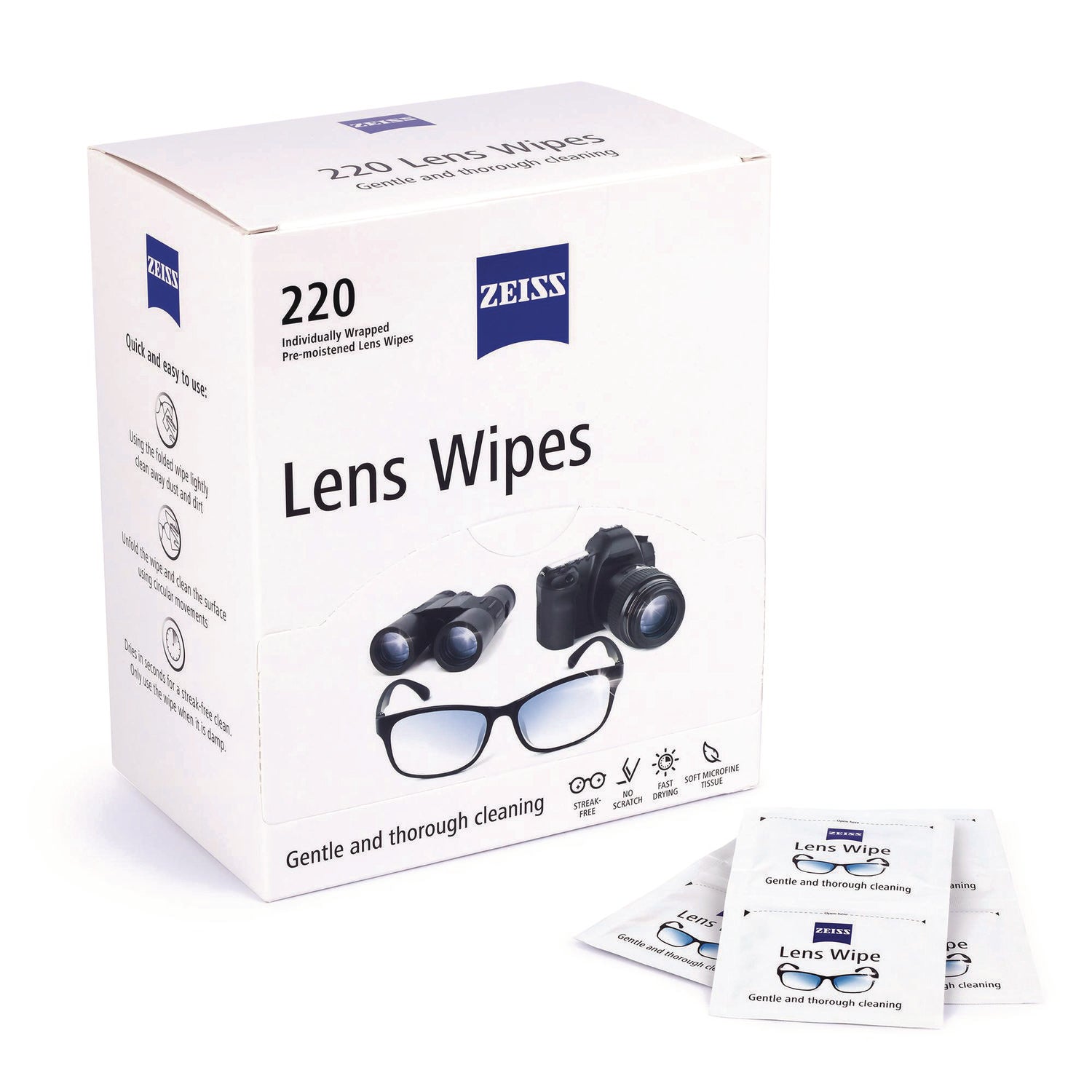 Zeiss Lens Wipes, 6 x 5, 220/Carton (22002393)