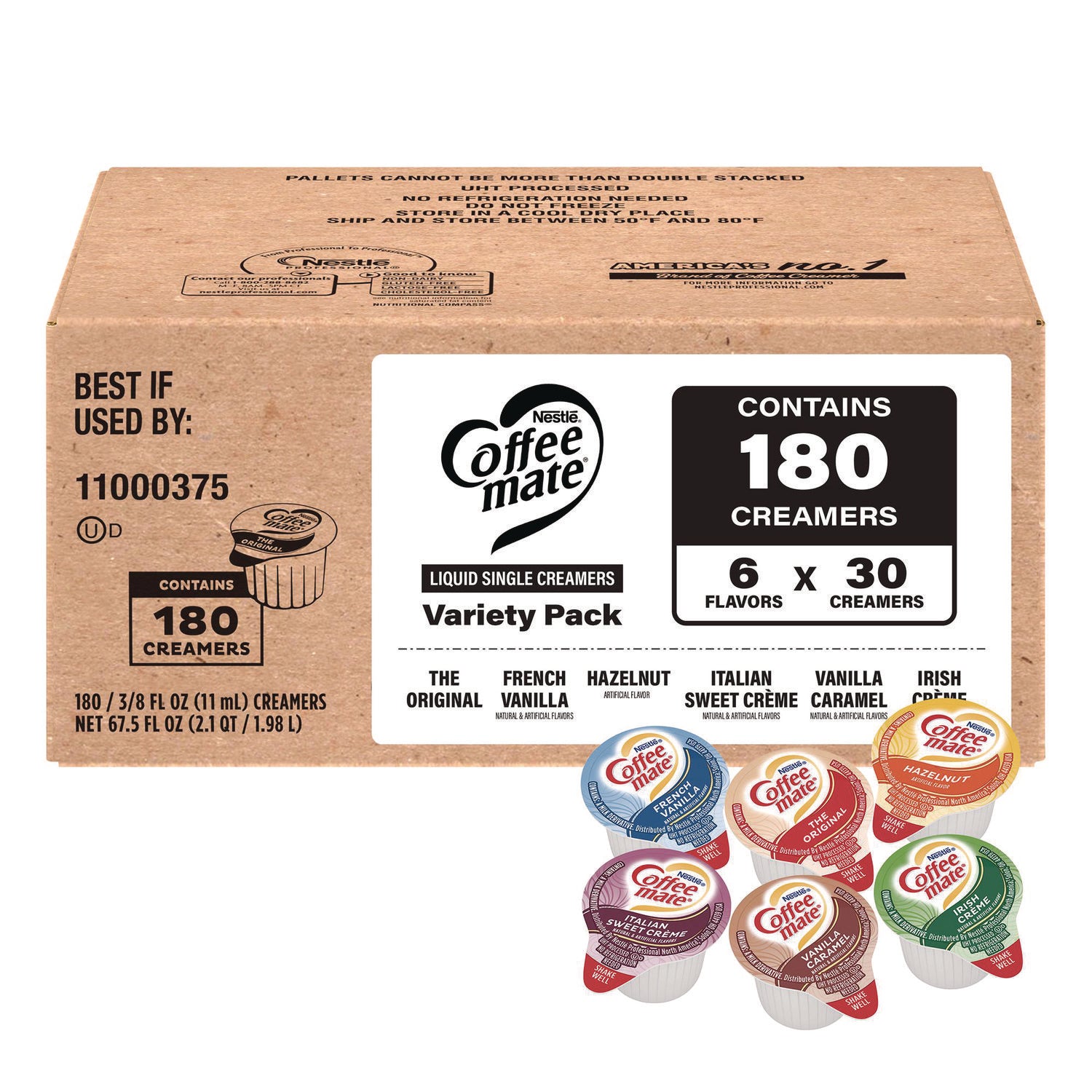 Coffee-mate Variety Pack, Assorted Flavors, 0.38 oz Mini Cups, 180/Carton (60003005)