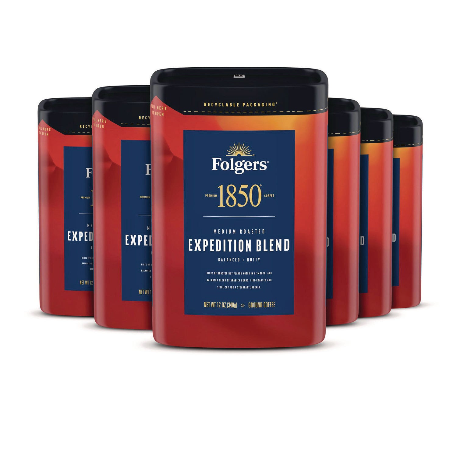 1850 Coffee, Expedition Blend, Ground, 12 oz Canister, 6/Carton (93312)