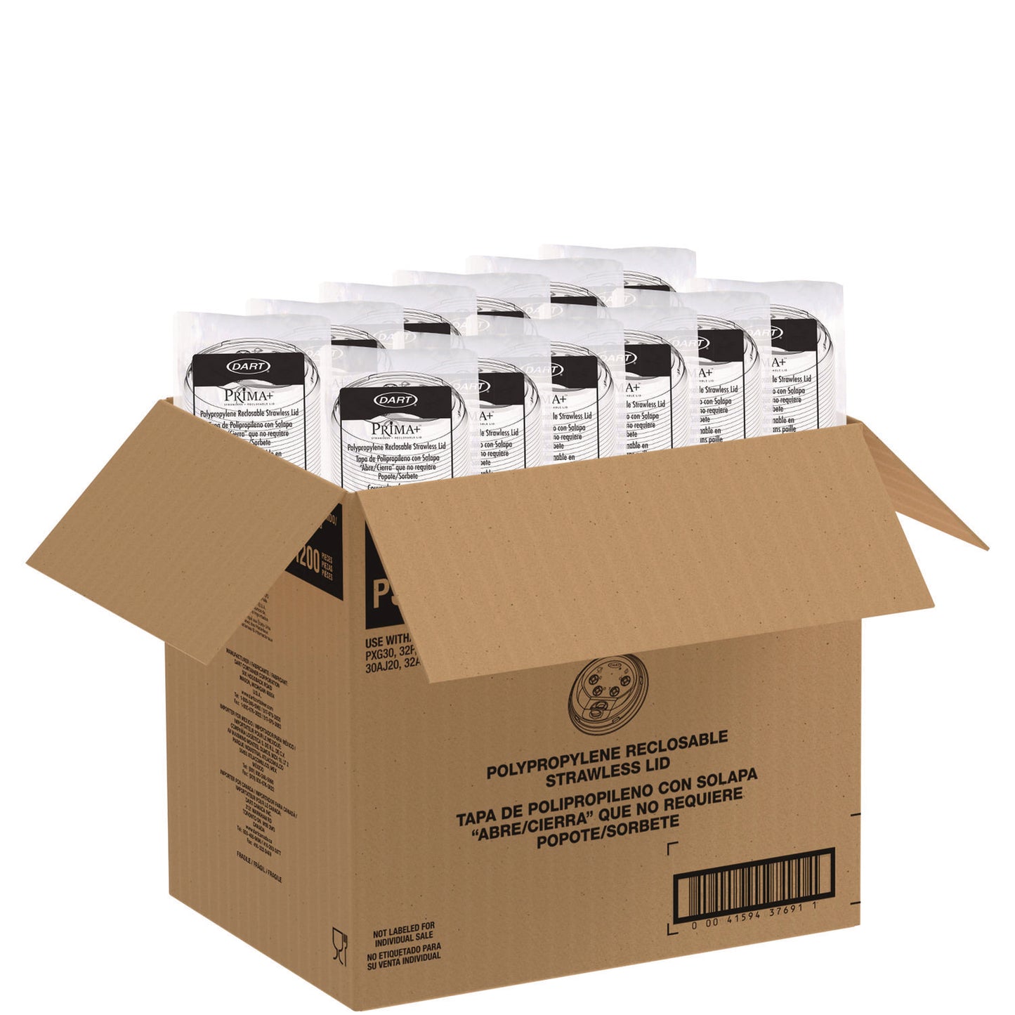 Dart Prima Strawless Plastic Lids, Fits 30 oz to 32 oz Cold Cups, Clear, 100 Lids/Sleeve, 12 Sleeves/Carton (P3032RSL)