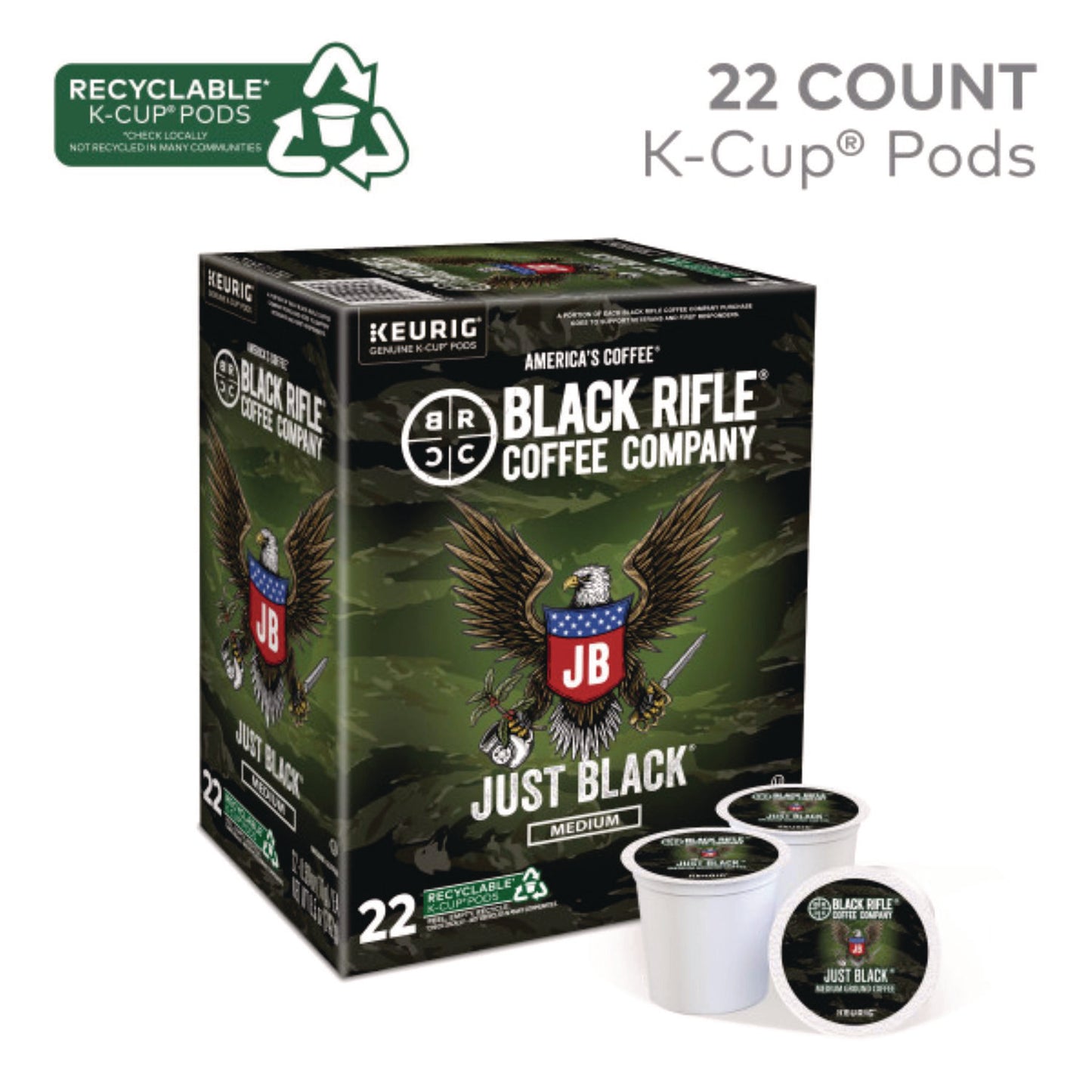 Black Rifle Coffee Company Just Black Coffee K-Cups, 22/Box (0547)