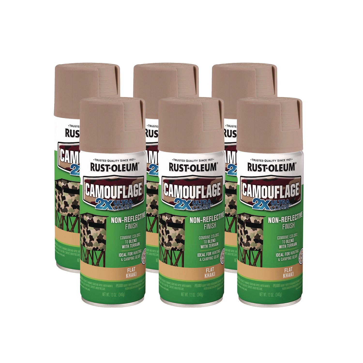 Camouflage Spray Paint, Flat Khaki, 12 Oz Aerosol Can, 6/carton