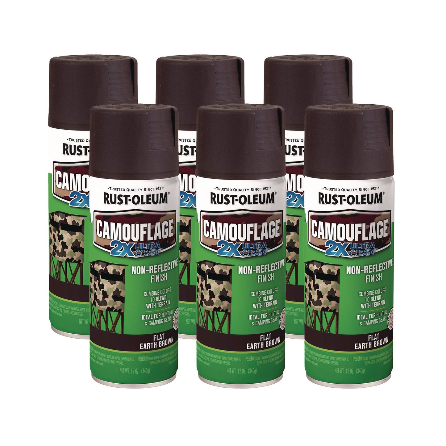 Rust-Oleum Camouflage Spray Paint, Flat Earth Brown, 12 oz Aerosol Can, 6/Carton (279178CT)